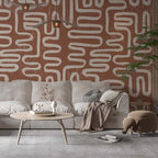 Terracotta Maze Brush Wallpaper : Boho Zigzag Pattern - View 3