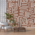 Terracotta Maze Brush Wallpaper : Boho Zigzag Pattern