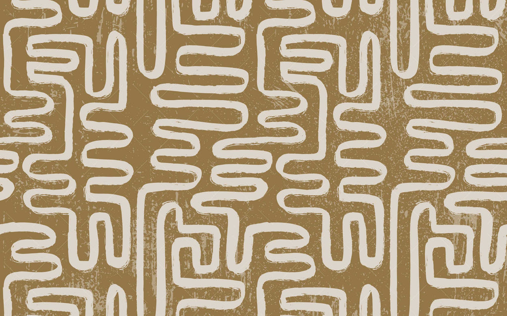 Olive Maze Brush Wallpaper : Boho Zigzag Pattern - View 2