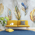 Golden Feather Wallpaper : Peacock Plume Watercolor Mural