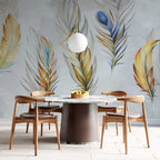 Golden Feather Wallpaper : Peacock Plume Watercolor Mural - View 3