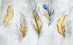 Golden Feather Wallpaper : Peacock Plume Watercolor Mural - flat design