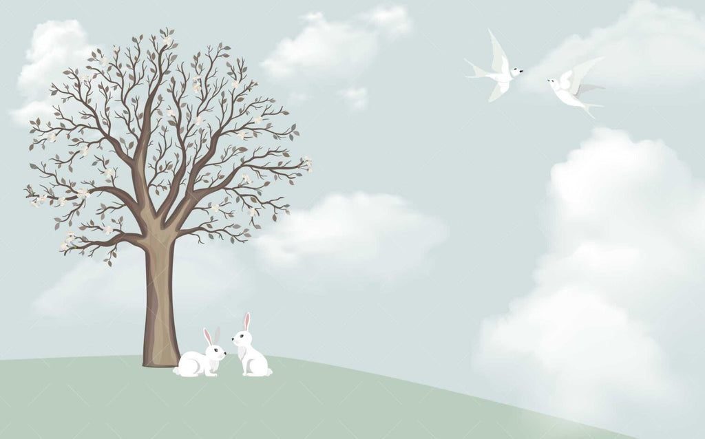 Bunny Tree Nursery Wallpaper : Sage Sky Meadow Mural