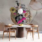 Floral Statue Collage Wallpaper : Pop Art Sculpture Face Mural