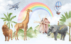 Rainbow Safari Animals Wallpaper : Watercolour Lion Giraffe Mural - View 2