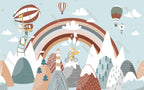 Rainbow Dreamland Wallpaper : Balloon Fox Mountains Kids Mural - View 2