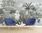 Grey Waterfall Jungle Wallpaper : Muted Tropical Landscape Mural