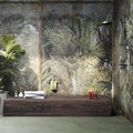 Distressed Palm Leaf Wallpaper : Sketched Tropical Frond Mural