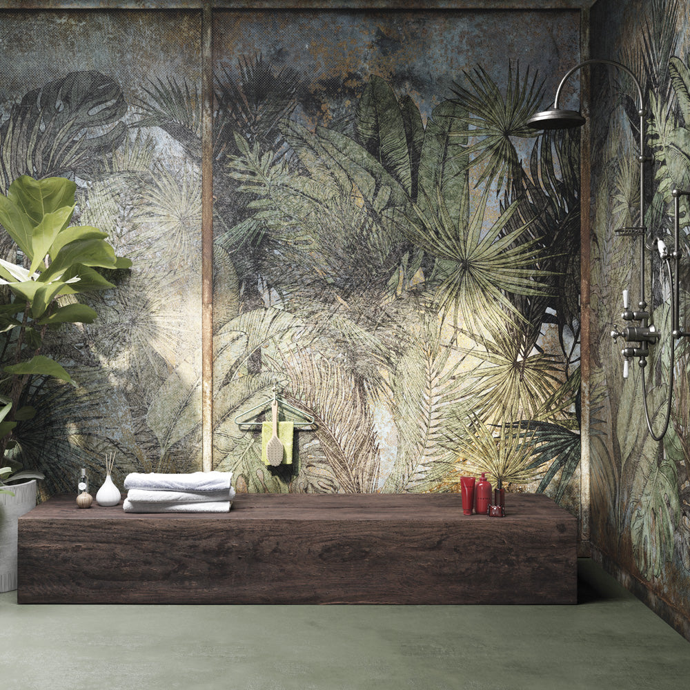 Distressed Palm Leaf Wallpaper : Sketched Tropical Frond Mural