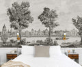 Grey Chateau Landscape Wallpaper : Vintage River Scenic Mural