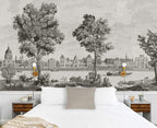 Grey Chateau Landscape Wallpaper : Vintage River Scenic Mural