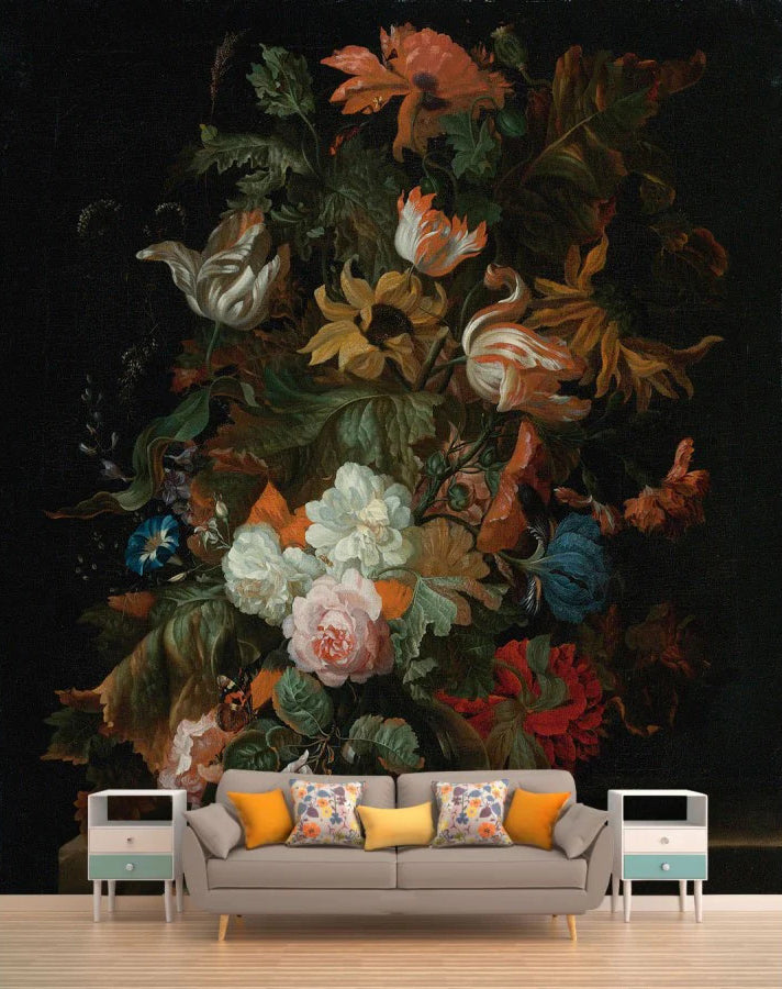 Dutch Still Life Wallpaper : Dark Floral Bouquet Mural