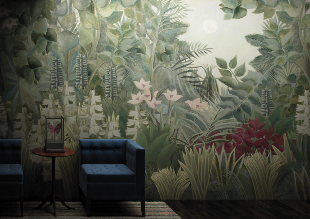 Soft Jungle Flowers Wallpaper : Painted Tropical Lily Mural