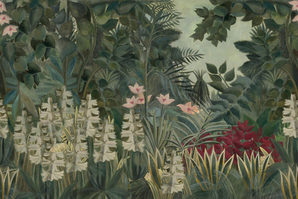 Soft Jungle Flowers Wallpaper : Painted Tropical Lily Mural - View 2