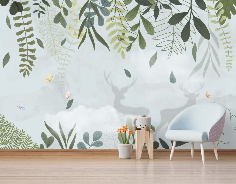 Misty Deer Kids Wallpaper : Hanging Leaves Nursery Mural - View 4