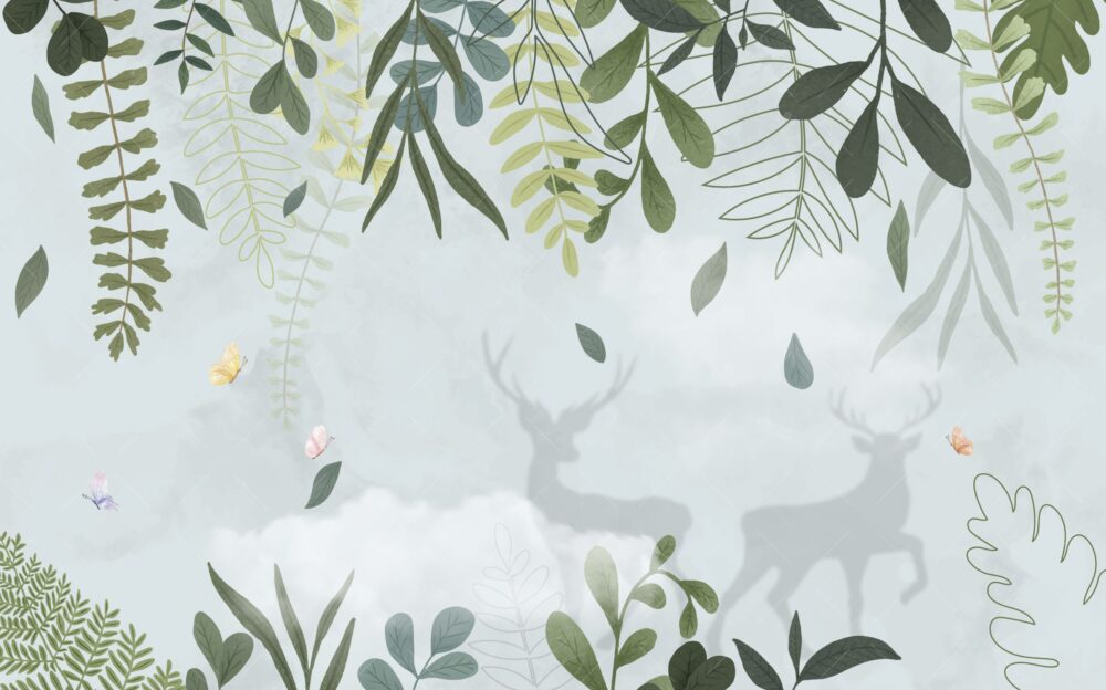 Misty Deer Kids Wallpaper : Hanging Leaves Nursery Mural - View 2