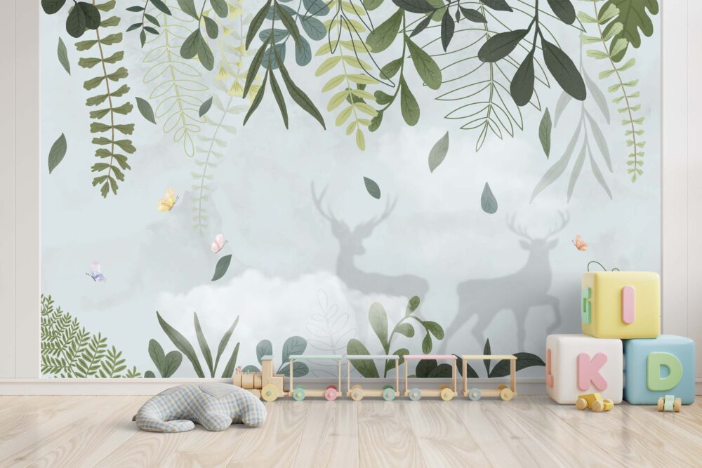 Misty Deer Kids Wallpaper : Hanging Leaves Nursery Mural - View 3