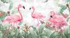 Pink Flamingo Wallpaper : Watercolor Tropical Mural - View 2