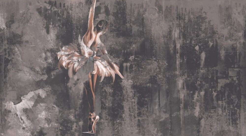 Ballerina Wallpaper : Distressed Concrete Dancer Mural - View 2