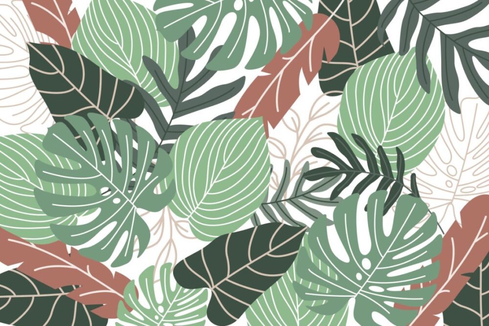 Green Leaf Wallpaper : Modern Botanical Shapes Pattern - View 2