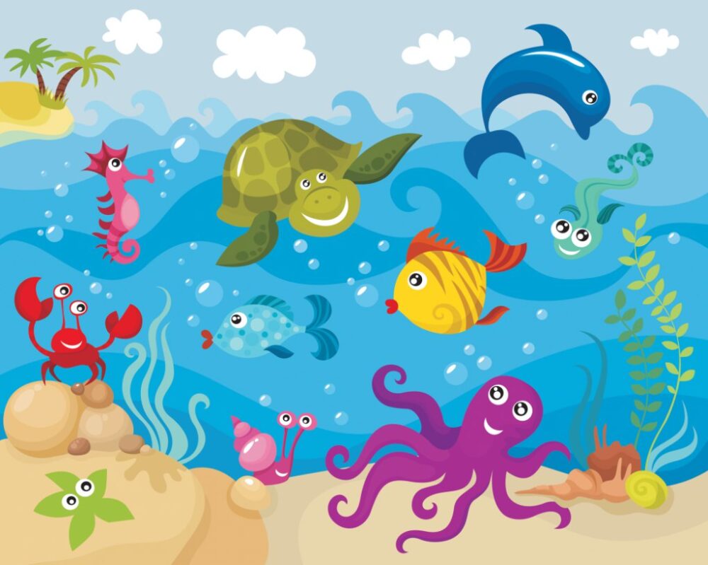 Underwater Fish Wallpaper : Kids Aquarium Ocean Mural - View 2