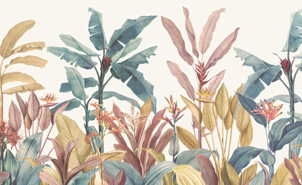 Pastel Tropical Plant Wallpaper : Soft Banana Leaf Garden Mural - View 2