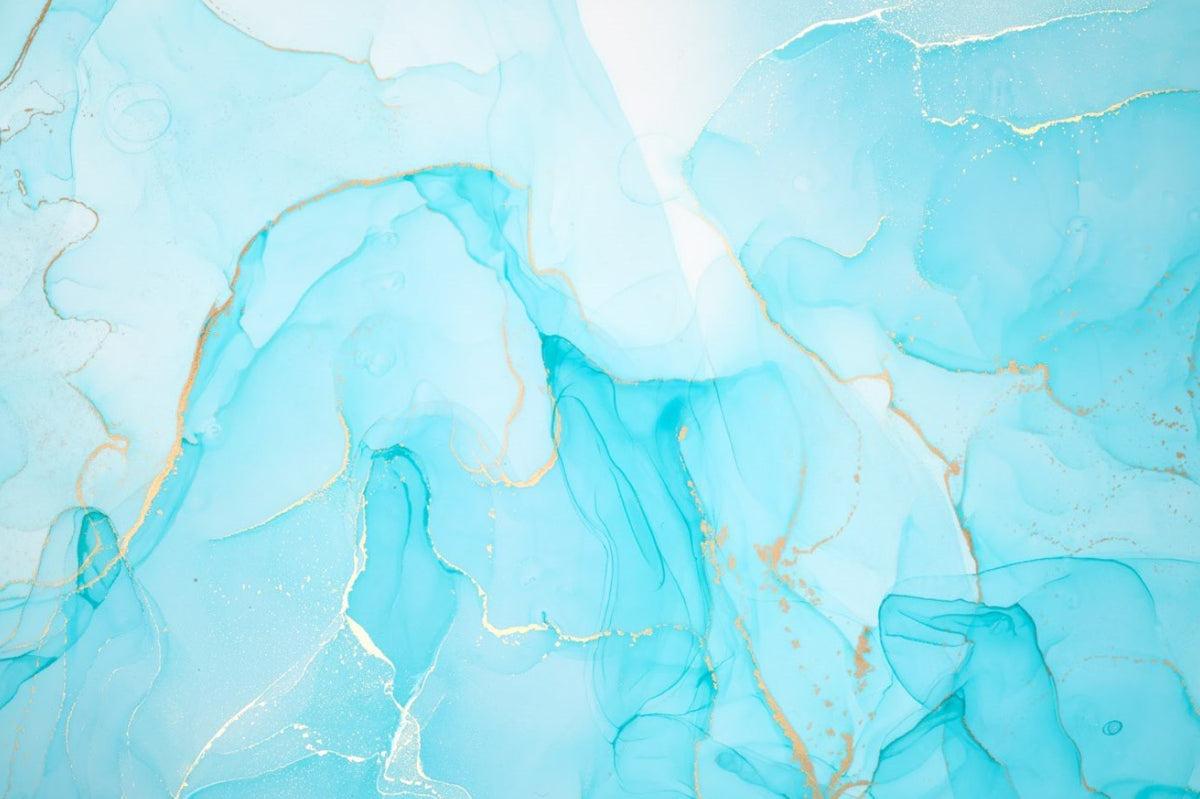 Turquoise Marble Wallpaper : Gold Vein Alcohol Ink Mural - View 2