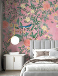 Pink Floral Bird Wallpaper : Coral Blossom Pattern