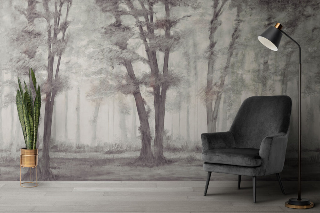 Misty Lavender Forest Wallpaper : Soft Tree Mural
