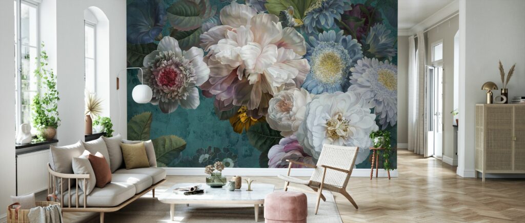 Dark Peony Bouquet Wallpaper : Oversized Vintage Rose Mural - View 3