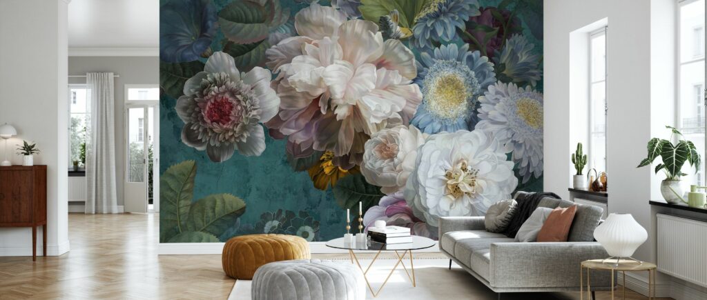 Dark Peony Bouquet Wallpaper : Oversized Vintage Rose Mural - View 2