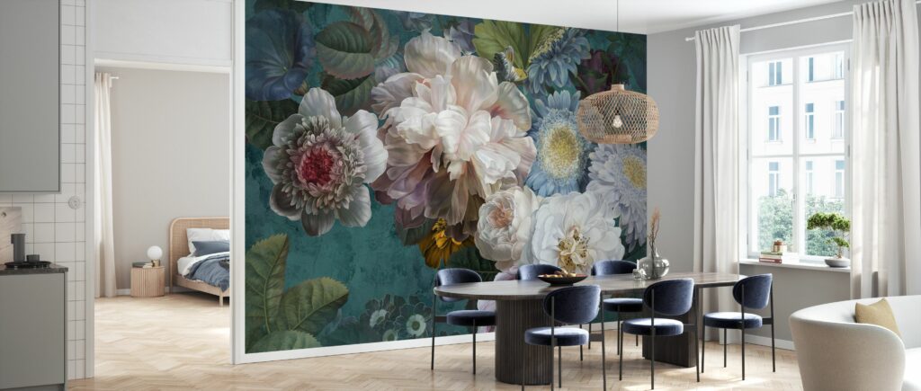 Dark Peony Bouquet Wallpaper : Oversized Vintage Rose Mural - View 4