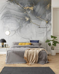 Grey Gold Marble Wallpaper : Smoky Abstract Veins Mural
