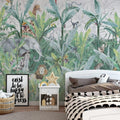 Rainforest Safari Wallpaper : Giraffes and Elephants Jungle Mural