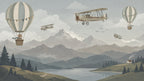 Vintage Hot Air Balloon Wallpaper : Biplane Mountain Kids Mural