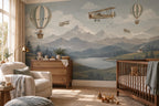Vintage Hot Air Balloon Wallpaper : Biplane Mountain Kids Mural - View 3