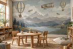 Vintage Hot Air Balloon Wallpaper : Biplane Mountain Kids Mural - View 4