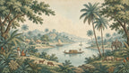 Tropical River Landscape Wallpaper : Vintage Elephant Palm Mural