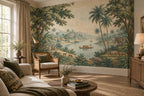 Tropical River Landscape Wallpaper : Vintage Elephant Palm Mural - View 3