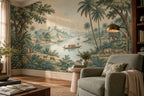 Tropical River Landscape Wallpaper : Vintage Elephant Palm Mural - View 6
