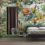 Retro Botanical Wallpaper : Geometric Flower Sunburst Mural